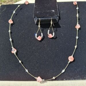 Silver and Pink Glass Bead Jewelry Set